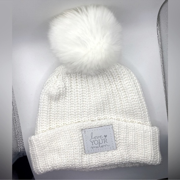 Love Your Melon 100% Cotton White Pom Beanie Adult All White with White Pom M7. main image 14